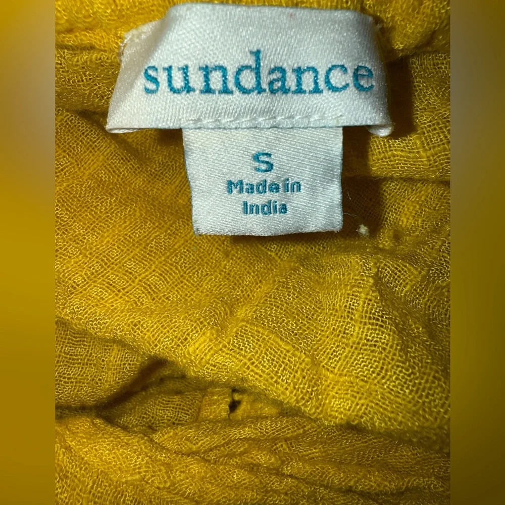 Sundance Artists Dream Sheer Blouse Ladder Lace Ruffle Neck and Tassel Tie Small